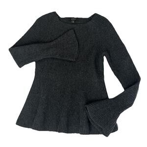Ann Taylor Bell Sleeve Peplum Sweater Pepper Grey Small Merino Wool Alpaca Med